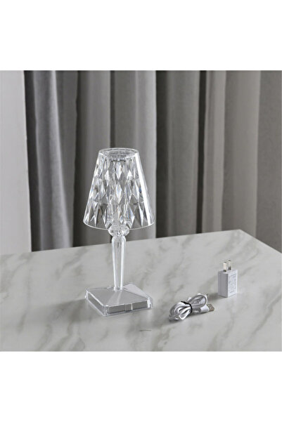 HALAMODO مصباح مكتبي من الكريستال الأبيض الماسي