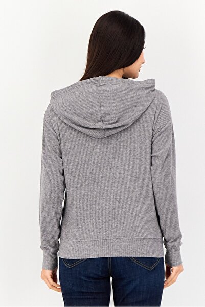 London Fog Women Stripe Long Sleeve Hoodie, Grey