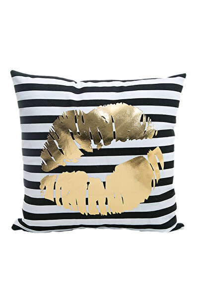 HALAMODO غطاء وسادة مطبوع عليه شفاه باللون الأبيض والذهبي والأسود، مقاس 45×45 سم