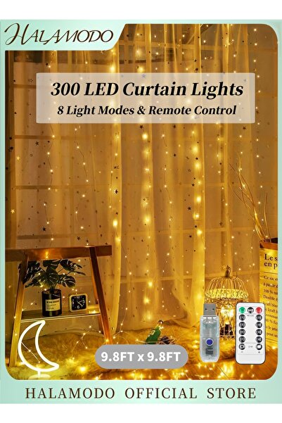 HALAMODO 300 LED Curtain Lights Fairy Lights with 8 Modes String Hanging Ligh...