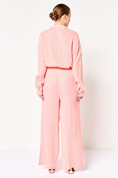 PROMOD Women Plain Long Sleeve Jumpsuit, Peach