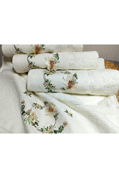 OEM Set of 4 bath towels, fluffy, with embroidery, 100% cotton, size 50 x 90 cm, Soft Yvoire