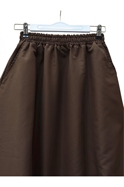 Modamorfo Parachute Skirt with Elastic Waist and Pockets - Brown