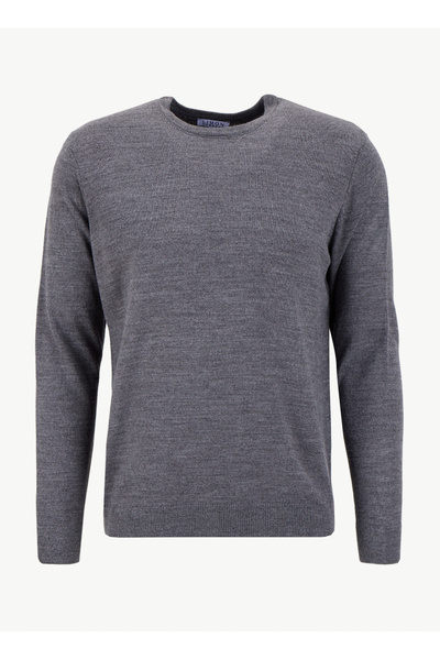 LİMON COMPANY Limon Bisiklet Yaka Basic Düz Gri Melanj Erkek Kazak MML5WM-KZK...