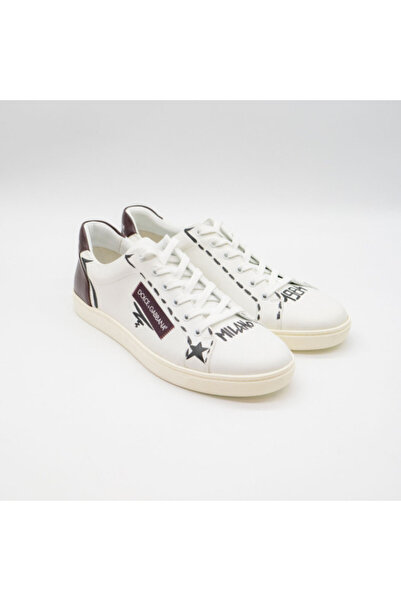 Dolce&Gabbana DOLCE & GABBANA MEN'S EXCLUSIVE WHITE BORDEAUX LOW TOP SNEAKERS
