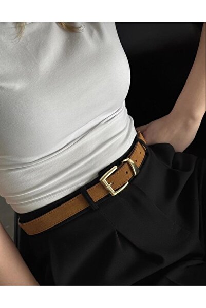 Desre Moda Gold Buckle Suede Belt Trouser Belt Dress Belt Shirt Belt Women's Belt