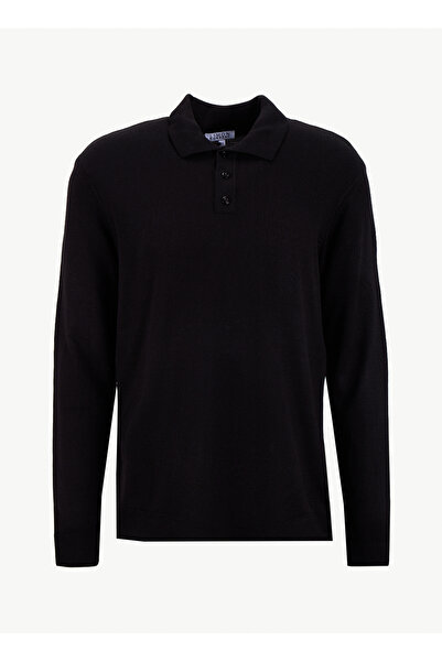 LİMON COMPANY Limon Polo Yaka Basic Düz Siyah Erkek Kazak MML5WM-KZK9528