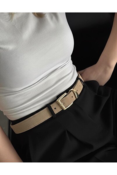 Desre Moda Gold Buckle Suede Belt Trouser Belt Dress Belt Shirt Belt Women's Belt