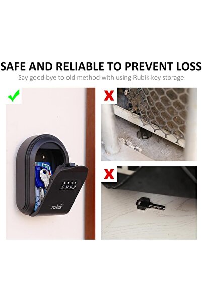 RUBIK Outdoor Key Storage Safe Box, Wall-Mounted 4-Digit Combination Lock (Full Black)