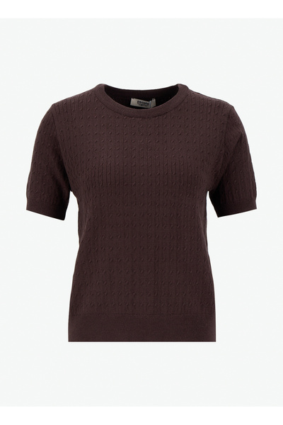 People By Fabrika Bisiklet Yaka Basic Saç Örgü Desenli Kahve Kazak Kadın PBF5...