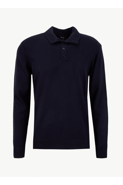 People By Fabrika Polo Yaka Basic Düz Lacivert Erkek Kazak PBF5WM-KZK9555