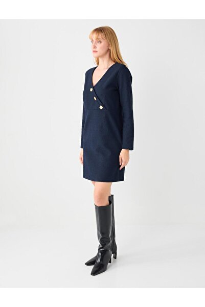 Jimmy Key Μπλε ναυτικό διπλό πέτο Πλεκτό Μίνι Φόρεμα με μακρυμάνικο πλεκτό σετ βάτα τεμαχίων