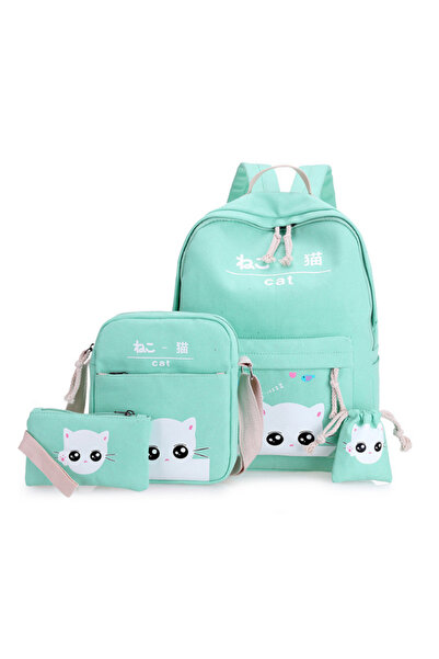 HALAMODO Set of 4 Green Backpacks with Cartoon Prints