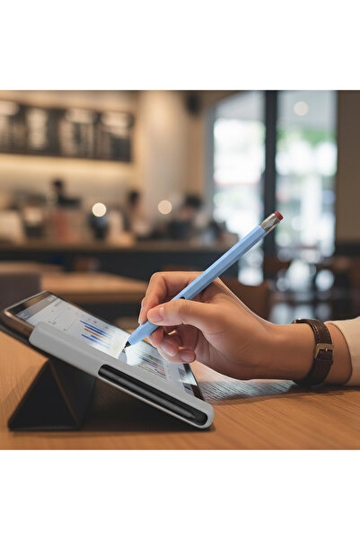 Samsung CaseOnn Galaxy Tab S Pen Kılıf Klasik Retro Tasarım Mat Silikon Mavi