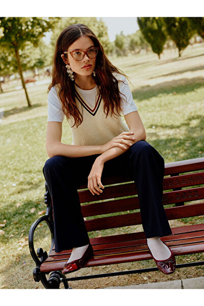 LC Waikiki Xside Beige Women's V-Neck Plain Knitwear Sweater