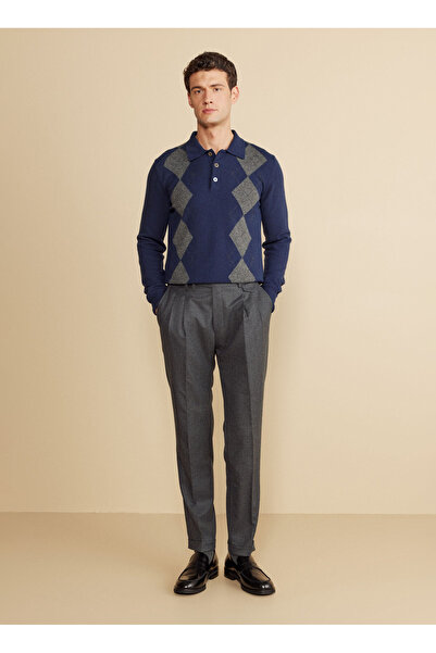 BROOKS BROTHERS Normal Bel Duble Paça Standart Antrasit Erkek Pantolon BBFW25MPT005