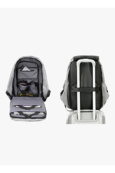 HALAMODO Grey/Black Laptop Backpack with USB Charging for 15.6-Inch Laptop - Anti Theft