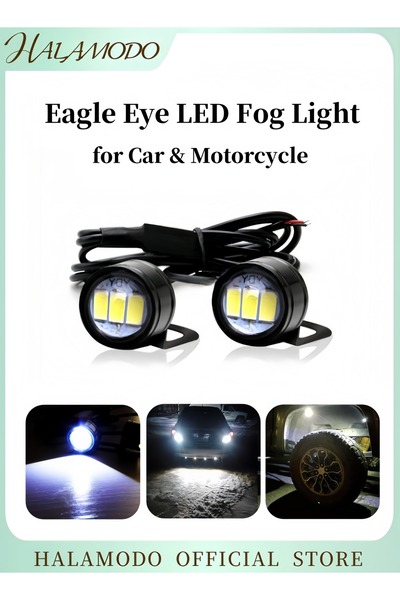 HALAMODO قطعتان من مصابيح الضباب LED على شكل عين النسر العالمية للدراجات النا...