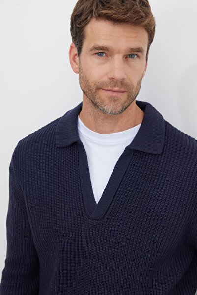 Tudors Чоловічий Slim Fit вузький крій з поло-коміром, темно-синій светр