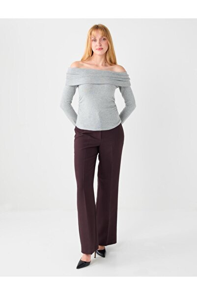 Jimmy Key Anthracite Slim Fit Boat Neck Modal Knitted Blouse