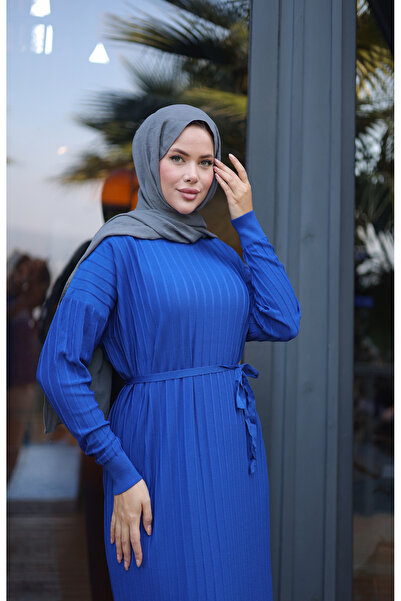 NEW DAĞ Μακρύ φόρεμα με ριγέ πλεκτό ύφασμα με ζώνη