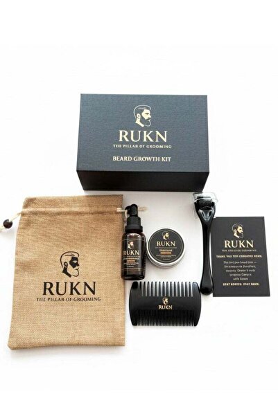RUKN مجموعة نمو اللحية للرجال - عناية كاملة باللحية مع زيت وبلسم وأسطوانة ومشط