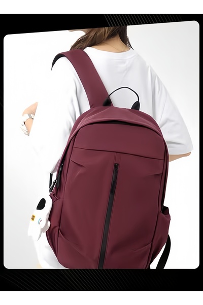 HALAMODO Anti-theft Waterproof Business Backpack with Astronaut Pendant for College Students Wine Red