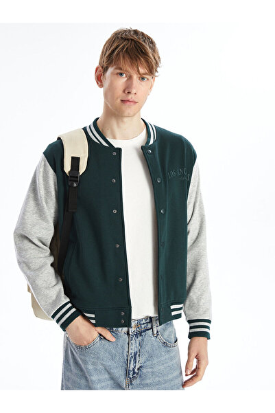 LC Waikiki Green Comfortable Fit Long Sleeve Men's Thick College Jacket