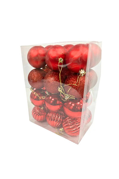 CADO Christmas Tree Decorative Hanging Ornaments In 4 Different Types With Hanging String 24pcs- Red