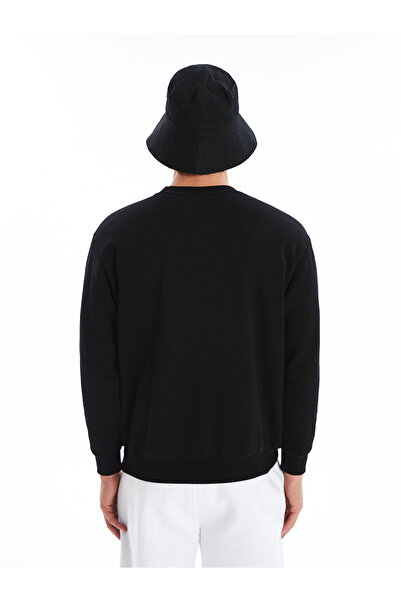 LC Waikiki Black Crew Neck Long Sleeve Printed Men's Thick Sweatshirt