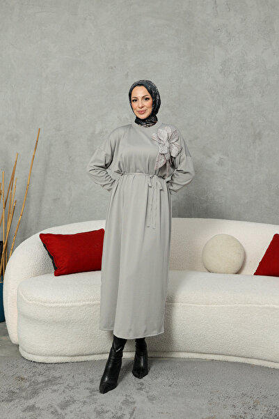 NEW DAĞ Floral Detailed Belted Knit Dress