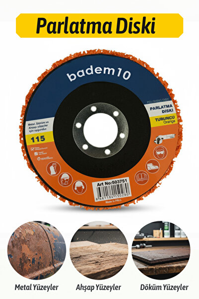 Badem10 Turuncu 115 mm Parlatma Diski Metal Ahşap Yüzey Temizleme Temizleyici Pas Boya Sökücü Keçe Zımpara