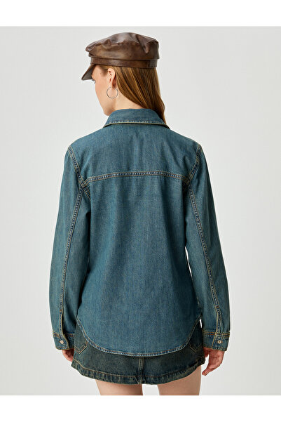 Koton Cămașă din denim cu buzunar, guler clasic, cu nasturi