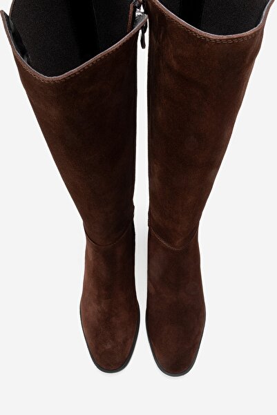 LuviShoes Γυναικείες μπότες ROCHOS καφέ σουέντ με λεπτομέρεια από γνήσιο δέρμα