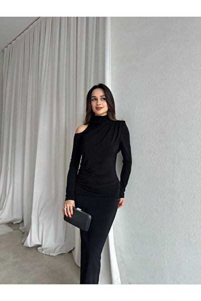 Mooi Butik LESS Elbise 8739 - Siyah