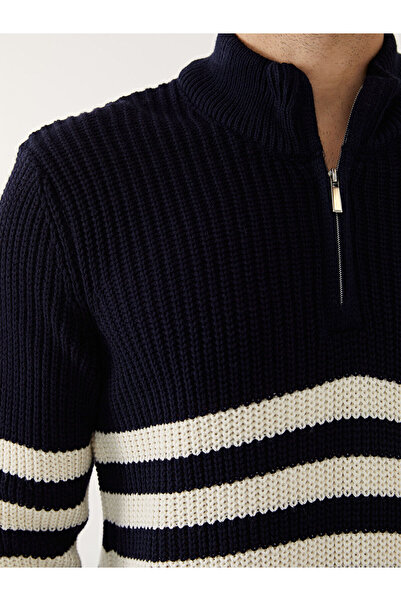 LC Waikiki Férfi csíkos kötöttáru pulóver - állógallér, hosszú ujjú