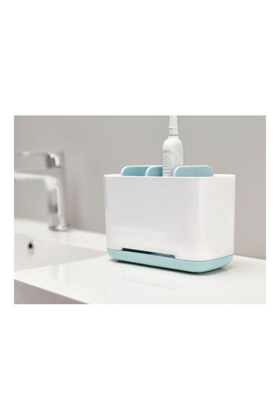 HALAMODO حامل فرشاة الأسنان باللونين الأبيض والأزرق 17 × 8.5 × 12.8 سم