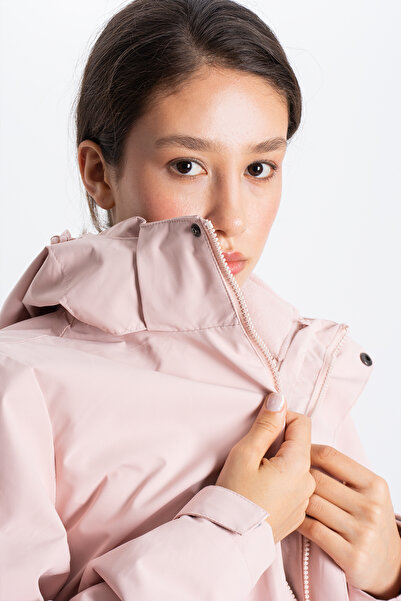 Ecrou Women's K Hooded Coat with Chest Pocket and Fleece Inside A96888