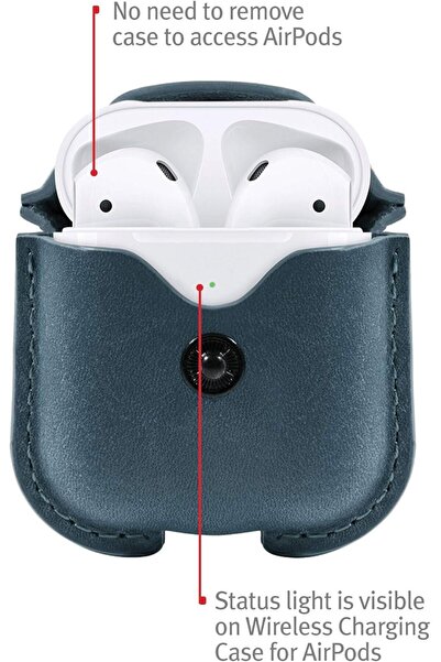 Twelve South AirSnap Leather Protective Case with Loss Prevention Clip for AirPods, Deep Teal