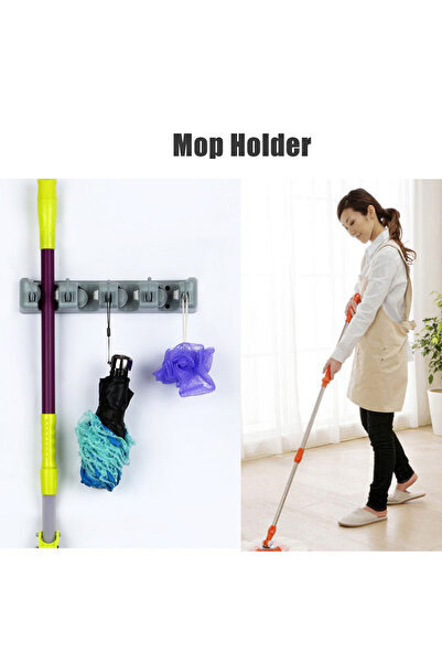 HALAMODO Grey 34.3cm Mop Holder with Hook in Style-2
