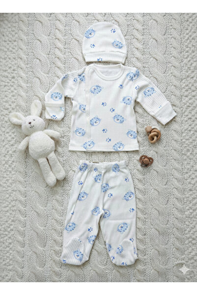 CAN BABY طقم أطفال حديثي الولادة مكون من 3 قطع بنمط الأسد الأزرق - 100% قطن -...