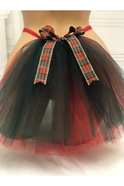 MadyaButik New Year, Christmas Gift Green Velvet String Thong Model with Tulle Bow Detail on the Back