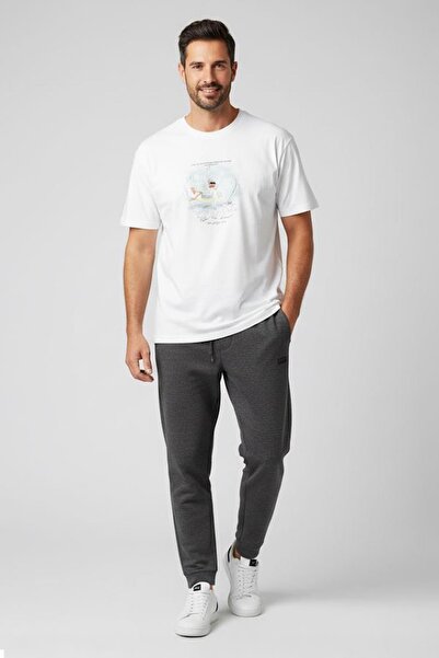 Sabri Özel BİSİKLET YAKA BASKILI ERKEK T-SHIRT Beyaz