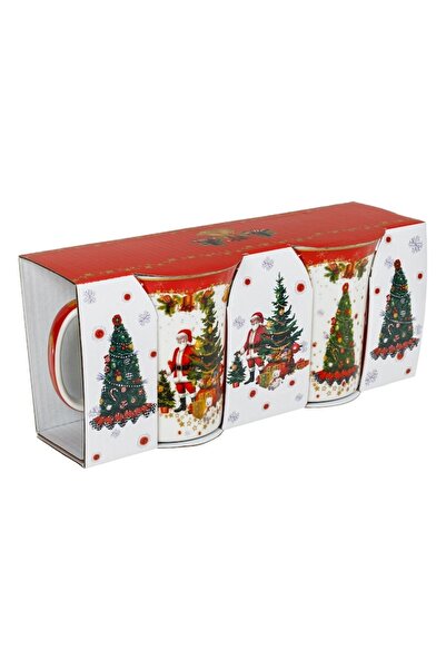 OEM Vintage Christmas Mug Set with Santa and Tree, New Bone, 310 ml, 2 pcs, Multicolor