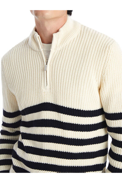 LC Waikiki Ανδρικό πλεκτό πουλόβερ με μακριά μανίκια Ecru ψηλός λαιμός