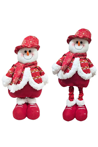 CADO Christmas Decorative Soft Stuffed Snowman Figurine Standing Doll With Retractable Legs- Red
