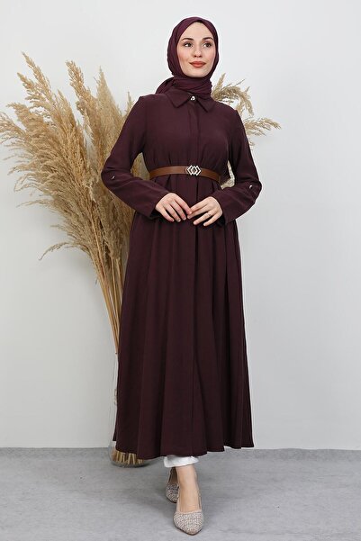 GİYZAMİLA Belted Shirt Tunic Plum