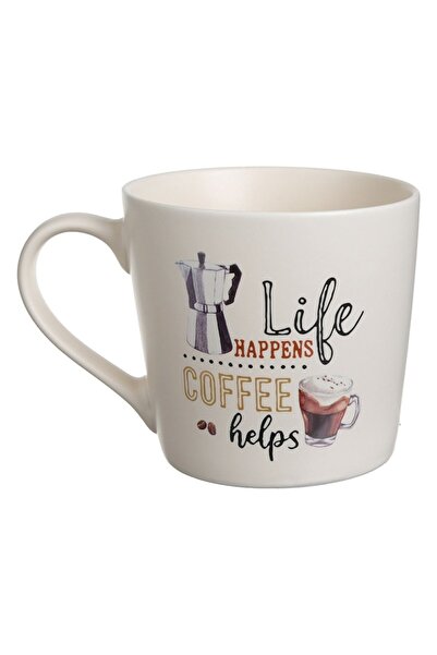 OEM Ecru matte ceramic mug "Coffee Helps" 400ml