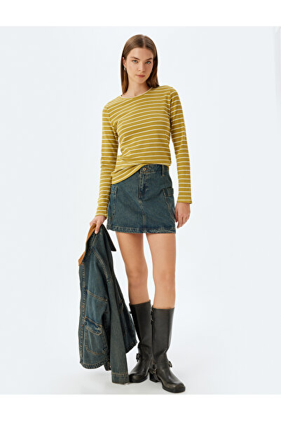 Koton Crew Neck Cotton Long Sleeve Striped T-Shirt