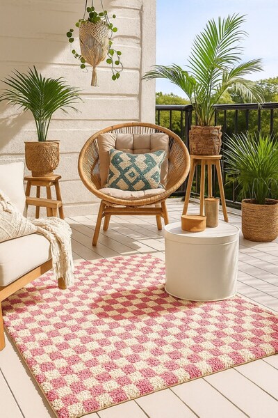 EUROBANO Chess Dama Desenli Kemik-Pembe Salon Oturma Odası Yatak Odası Koridor Makine Halısı Yolluk